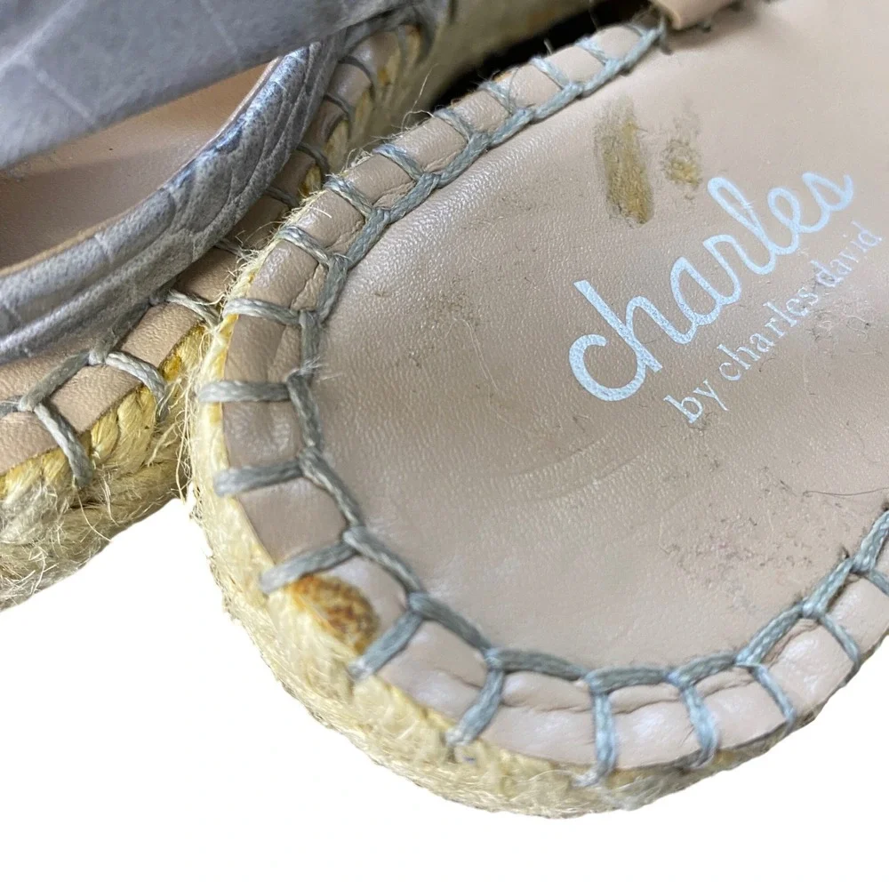Charles by Charles David Silver Croc Embossed Espadrille‎ Wedge Sandals  9